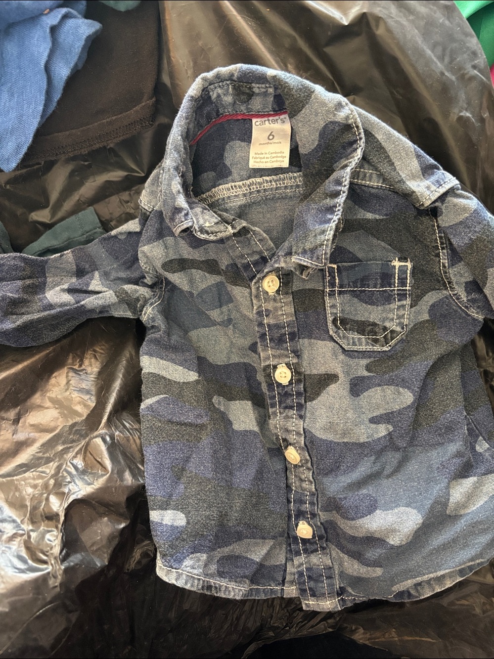 Carter's Blue Camouflage Button-Up Shirt 6 Months